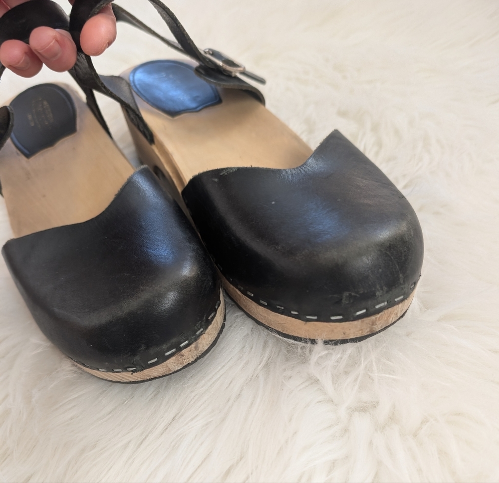 Swedish Hasbeens Mary Jane Clog Sandals in Black Leather Size 39 - Picture 2 of 8